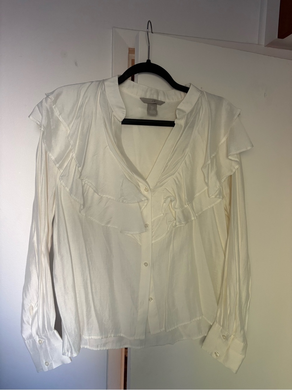 H&M Cream Ruffle Front Blouse